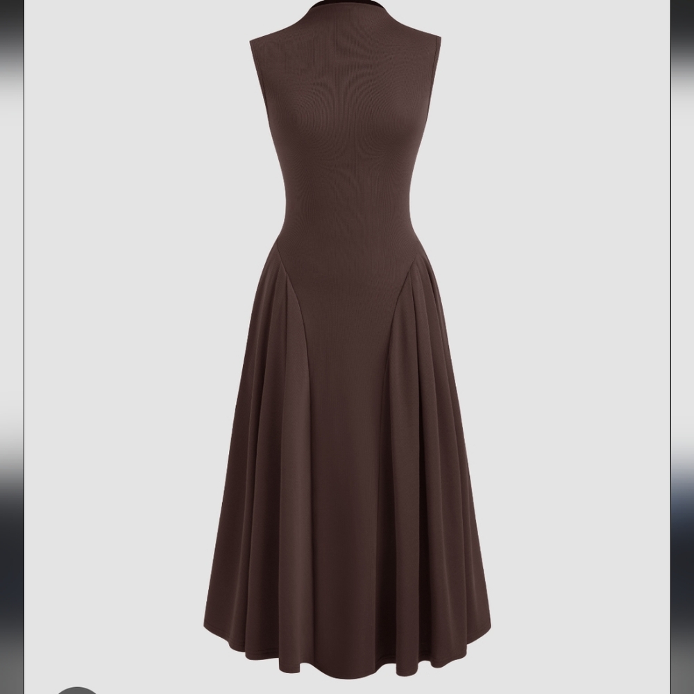 CIDER CHOCOLATE HIGH NECK SOLID RUFFLE MIDI DRESS SIZE SMALL NWT